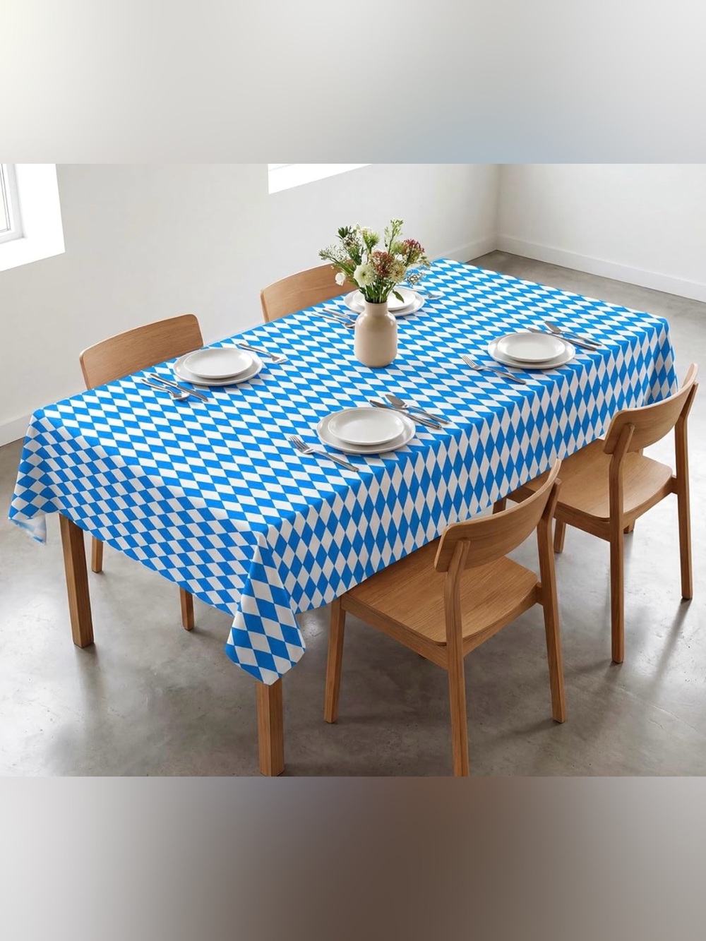 DISPOSABLE TABLECLOTH ROLL SELF CUTTER BLUE WHITE DIAMOND HARLEQUIN CIRCUS 100ft